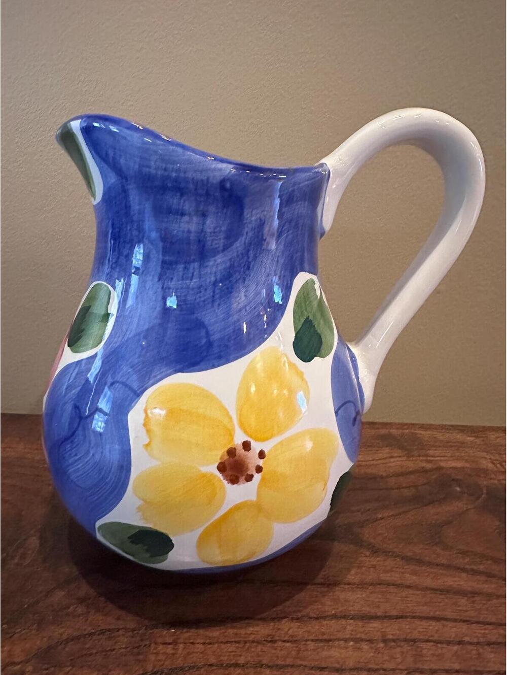 Vintage Hilmark Indigo Blue Floral Ceramic Pitcher